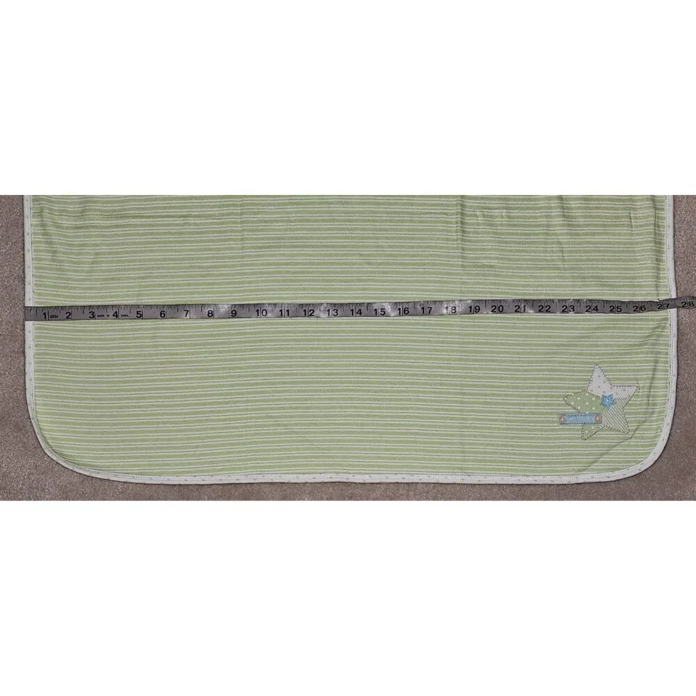 Carter's Star Baby Blanket SWEET BABY Green White Stripes Polka Dots 100% Cotton